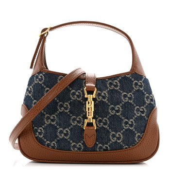 GUCCI New Denim GG Monogram Calfskin Mini Jackie 1961 Hobo Blue Tea Cuir