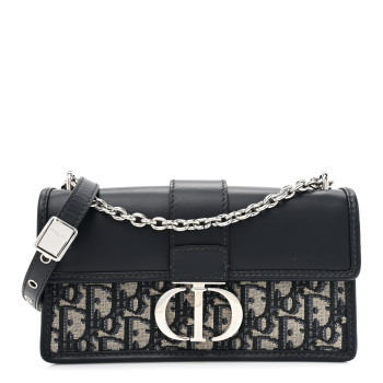 CHRISTIAN DIOR Oblique Calfskin 30 Montaigne East West Chain Flap Bag Blue