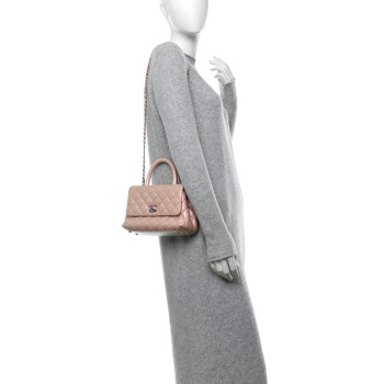 CHANEL Iridescent Caviar Quilted Mini Coco Handle Flap Pink