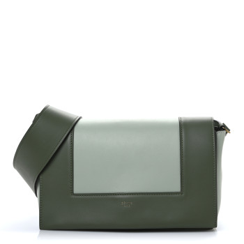 CELINE Shiny Smooth Calfskin Medium Frame Shoulder Bag Olive Pastel Green