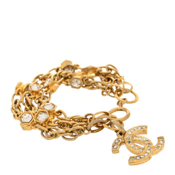 CHANEL Crystal Multistrand Chain CC Bracelet Gold