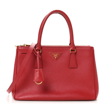 PRADA Saffiano Small Galleria Double Zip Tote Fuoco
