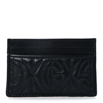 GUCCI Calfskin G Rhombus Quilted Card Holder Black