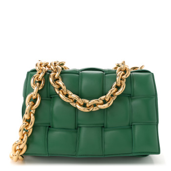 BOTTEGA VENETA Lambskin Maxi Intreccio Padded Chain Cassette Crossbody Bag Racing Green