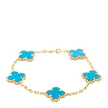 VAN CLEEF & ARPELS 18K Yellow Gold Blue Agate 5 Motifs Vintage Alhambra Bracelet