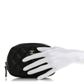 CHANEL Caviar Quilted Small Curvy Pouch Cosmetic Case Black