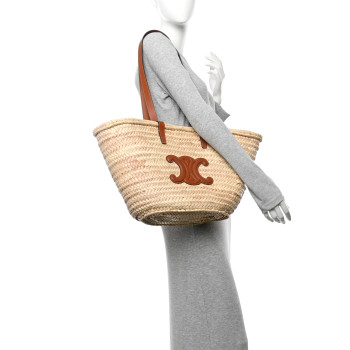 CELINE Raffia Calfskin Triomphe Medium Panier Tan
