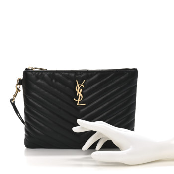 SAINT LAURENT Calfskin Matelasse Chevron Monogram A5 Wristlet Black
