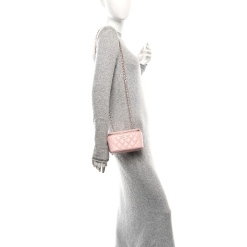CHANEL Caviar Quilted  Vanity Case With Chain Pink