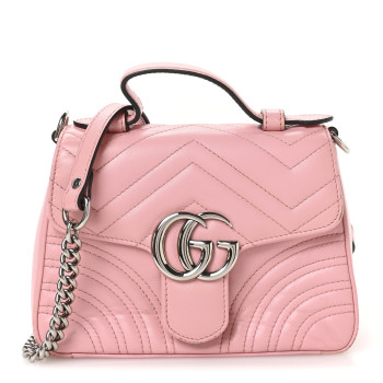 GUCCI Calfskin Matelasse Mini GG Marmont Top Handle Shoulder Bag Wild Rose