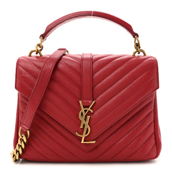SAINT LAURENT Sheepskin Matelasse Chevron Monogram Medium College Bag Rouge
