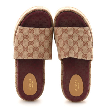 GUCCI Canvas GG Monogram Angelina Platform Slide Sandals 39 Beige Ruggine