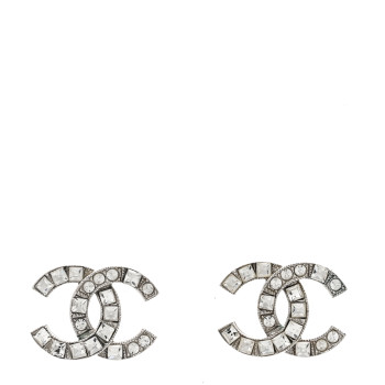 CHANEL Baguette Crystal CC Earrings Silver