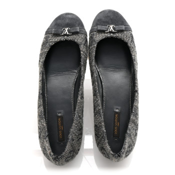 LOUIS VUITTON Monogram Suede Tweed Ballet Flats 39.5 Grey