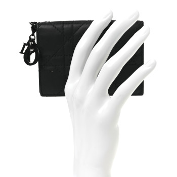 CHRISTIAN DIOR Ultra Matte Calfskin Small Lady Dior Flap Card Holder Black