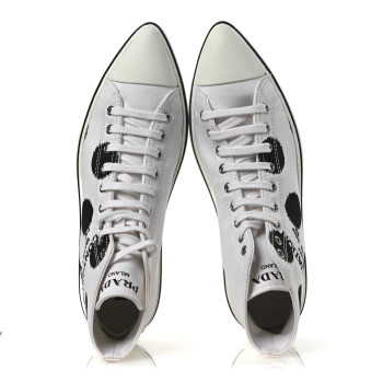PRADA Canvas Polka Dot Point Toe High Top Sneakers 37 White Black