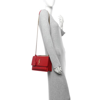 SAINT LAURENT Calfskin Medium Monogram Sunset Rouge Eros