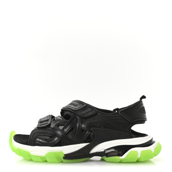 BALENCIAGA Neoprene Rubber Clear Sole Mens Track Sandals 41 Black White Fluo Green