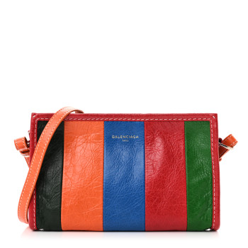 BALENCIAGA Veau Arena Multicolore Bazar Strap Clutch Vert Emeraude Black