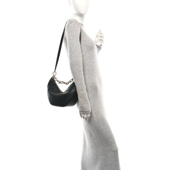 VALENTINO GARAVANI Grainy Calfskin Small Vlogo Moon Hobo Bag Black