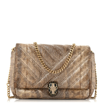 BULGARI Metallic Karung Matelasse Mini Serpenti Cabochon Crossbody Gold