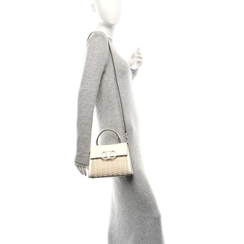 VALENTINO GARAVANI Wicker Calfskin Small VSling Top Handle Bag Natural White