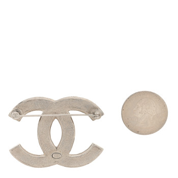 CHANEL Crystal Enamel Star CC Brooch Silver Black