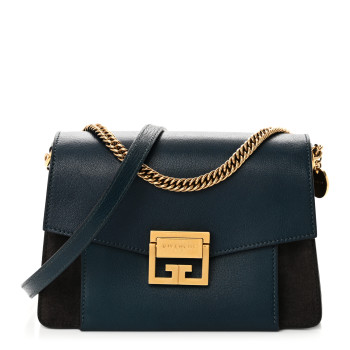 GIVENCHY Goatskin Suede Small GV3 Shoulder Bag Blue Black