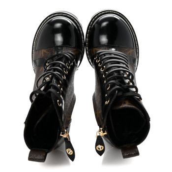 LOUIS VUITTON Patent Calfskin Monogram Star Trail Ankle Boots 35 Black