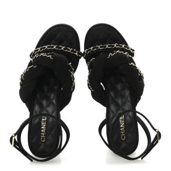 CHANEL Kid Suede Chain Braided Sandals 36.5 Black