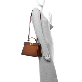 FENDI Vitello King Tamponato Medium Peekaboo I SEE U East West Satchel Cuoio