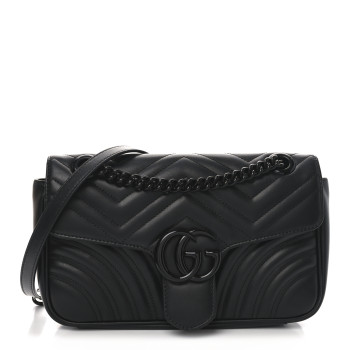 GUCCI Calfskin Matelasse Monochrome Small GG Marmont Shoulder Bag Black