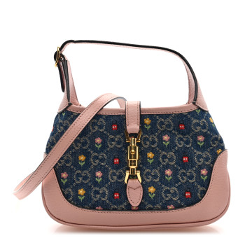 GUCCI New Denim GG Monogram Calfskin Love Parade Mini Jackie 1961 Hobo Light Pink