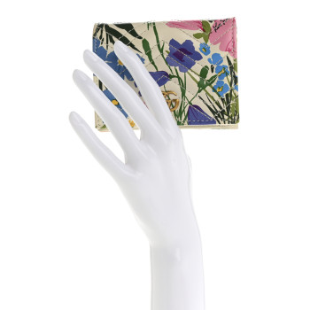 GUCCI X KEN SCOTT Calfskin Matelasse Floral Print GG Marmont Card Case Wallet Ivory Pink