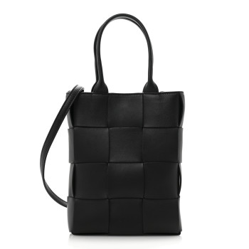 BOTTEGA VENETA Lambskin Maxi Intrecciato Mini North South Cassette Tote Black