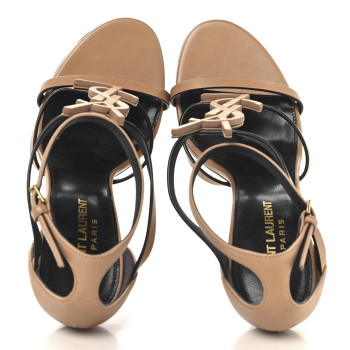 SAINT LAURENT Calfskin Cassandra 100 Sandals 37.5 Gold Brown