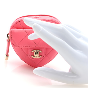 CHANEL Lambskin Quilted CC In Love Heart Zipped Arm Coin Purse Pink