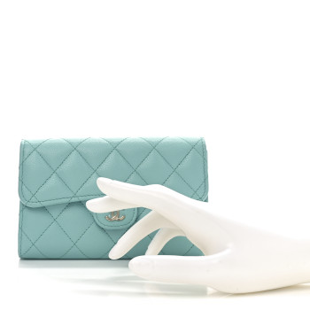 CHANEL Caviar Quilted Medium Flap Wallet Light Blue