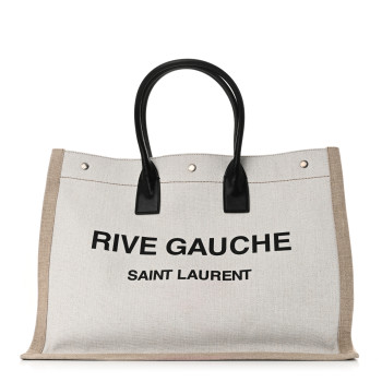 SAINT LAURENT Linen Calfskin Rive Gauche Tote Optic White