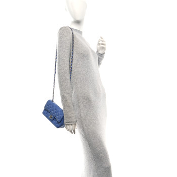 CHANEL Patent Calfskin Quilted Mini Rectangular Flap Blue