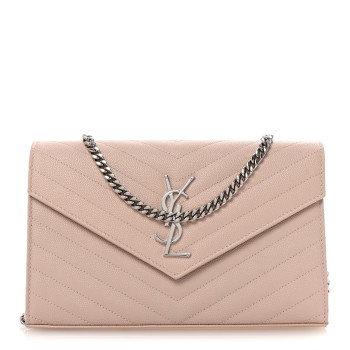 SAINT LAURENT Grain De Poudre Matelasse Chevron Monogram Chain Wallet Marble Pink