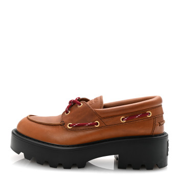 MIU MIU Vitello Calzature Donna Platform Loafers 38.5 Cognac