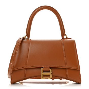 BALENCIAGA Shiny Box Calfskin Small Hourglass Top Handle Bag Camel