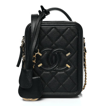 CHANEL Caviar Quilted CC North South Filigree Vanity Case Black