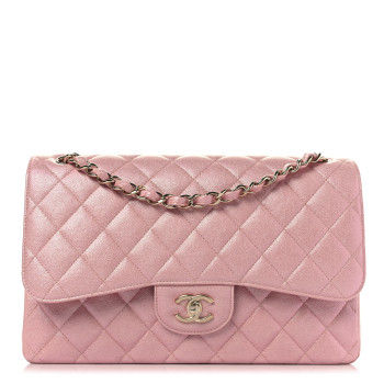 CHANEL Iridescent Caviar Quilted Jumbo Double Flap Rose Pink