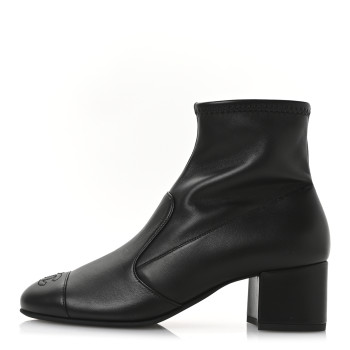 CHANEL Stretch Lambskin Cap Toe CC Short Boots 38 Black