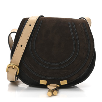 CHLOE Suede Calfskin Small Marcie Saddle Bag Chocolate Brown