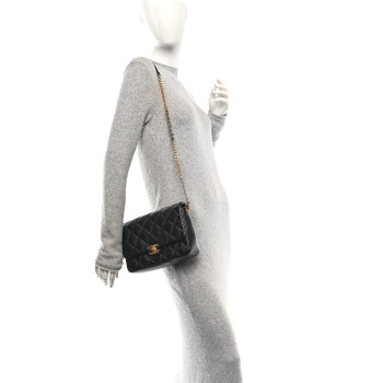 CHANEL Shiny Caviar Quilted Large Chain Melody Flap Black