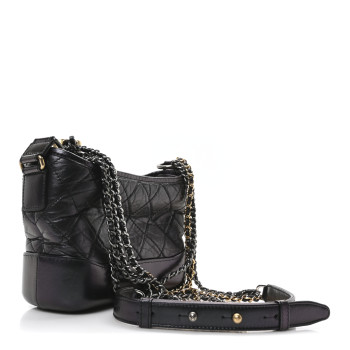 CHANEL Iridescent Aged Calfskin Quilted Small Gabrielle Hobo Black