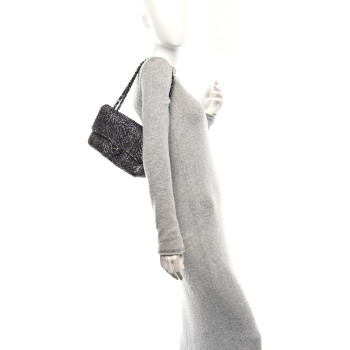 CHANEL Metallic Snakeskin Medium Double Flap Black Silver